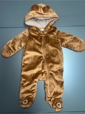 Cozy Brown Plush Baby One-Piece with Hood